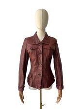 Vintage Leather Jacket Tailored Button Front Fitted Moto Women's Size M