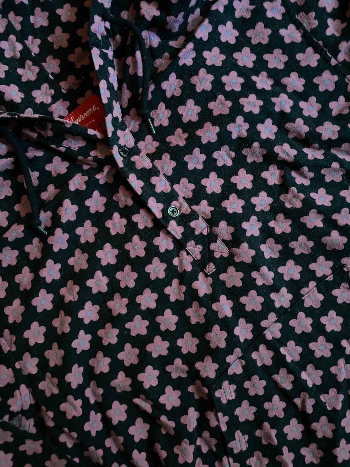 upreme Hooded Flower Flannel Shirt Black Size M FW15 thumbnail 2