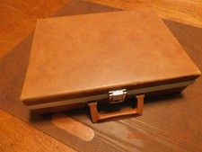 Vintage brown vinyl, aluminum-edge briefcase type cassette holder (30 ct.)