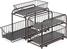 Brown 2-Tier Under Sink Storage 2 Pack Sliding Basket Organizer Drawer