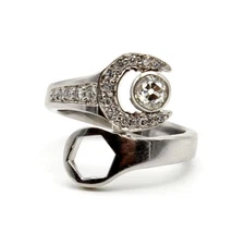 14k White Gold 0.57ct Diamond Wrench Ring