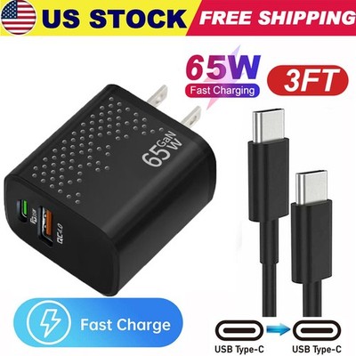 65w Type USB-C Super Fast Wall Charger +3FT Cable For Samsung Galaxy S20~24 Note