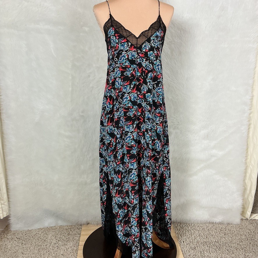 Zadig & Voltaire Ristyl CDC Thunder Black Floral Lace Silk Slip Dress XS