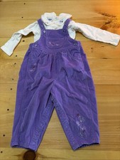 Vintage OshKosh B  Gosh Purple Overalls Flowers Embroidery Girls 24 Months
