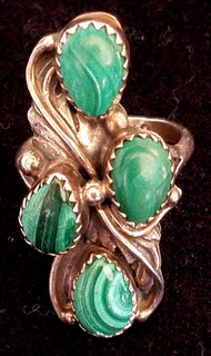 Vintage SHUBE'S Native Southwestern Sterling Silver & Malachite Sz 6 Ring 6.6g