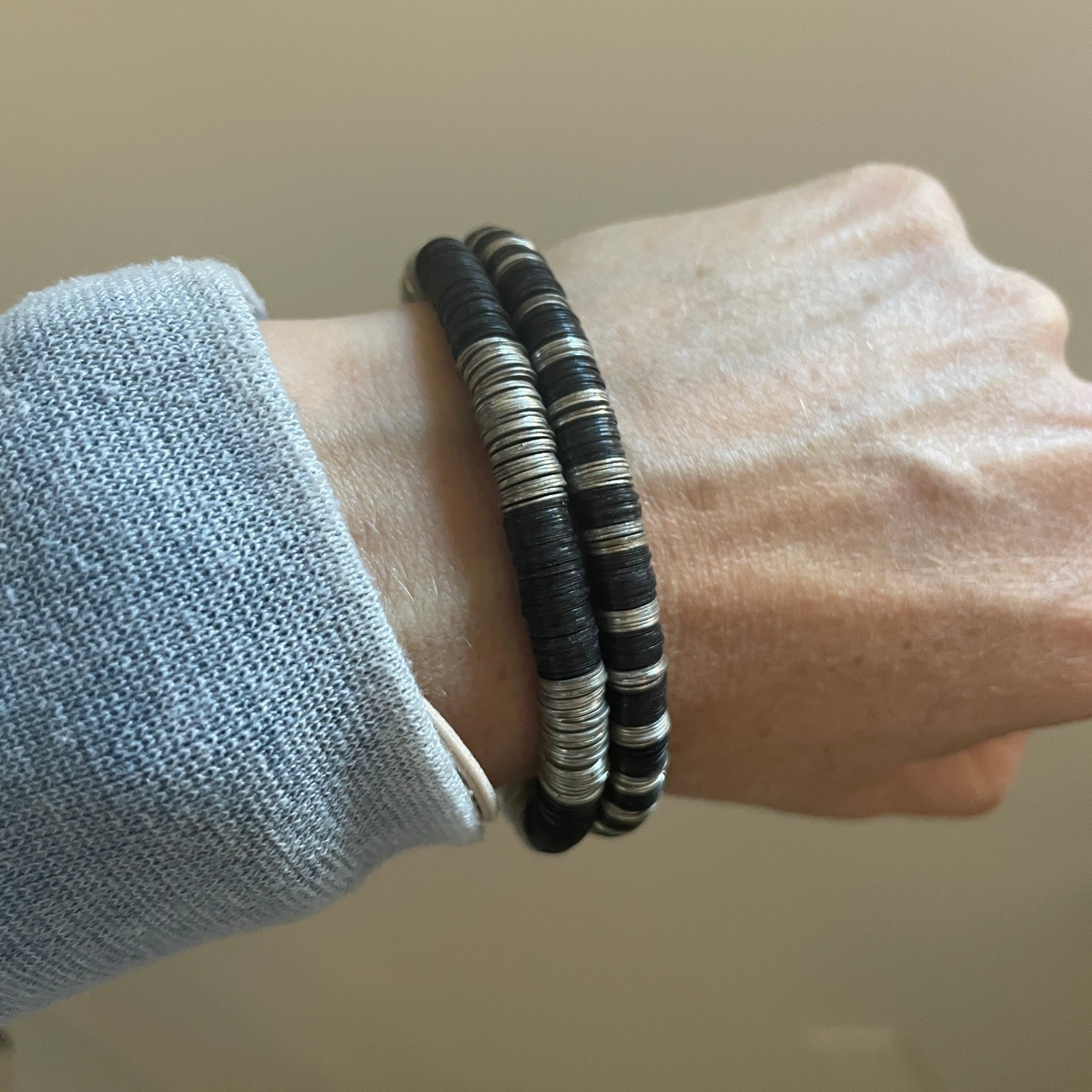 Stackable Beaded Bracelets Set Black Silver Tone … - image 6