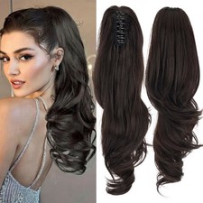 Real Ponytail Claw Clip As Human Hair Extension Pony Tail Thick Hairpiece Wavy E