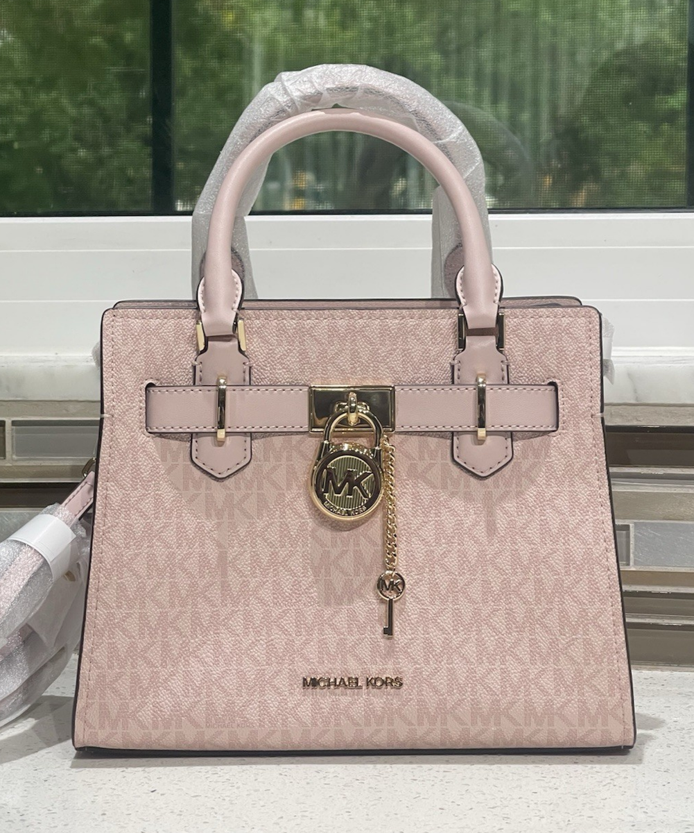 MICHAEL KORS HAMILTON SMALL SATCHEL KEY LOCK CROSSBODY BAG BLUSH PINK MK  LOGO