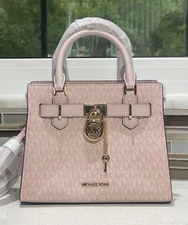 MICHAEL KORS HAMILTON SMALL SATCHEL KEY LOCK CROSSBODY BAG BLUSH PINK MK LOGO