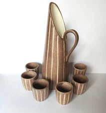 JARU California, Striped Brown Pottery Set