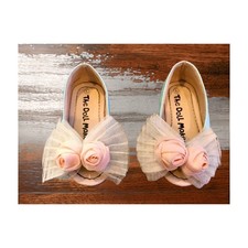 The Doll Maker Lace Rosette Peep Toe FlatsAqua/Peach Size:5