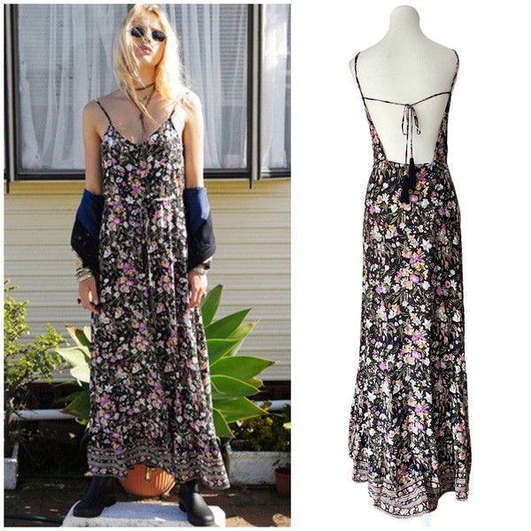 ARNHEM Desert Rose Midnight Batik Bohemian Floral Festival Maxi Dress Size S