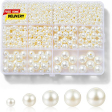 1200 Pcs Pearl Beads for Jewelry Making,5 Size round Pearls for Bracelets Making