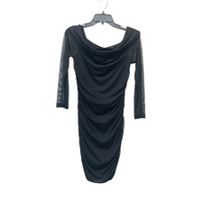 Princess Polly Women's Black Ruched Mesh Sleeve Cowl Neck Bodycon Mini Dress 10