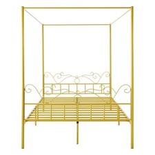 Queen Canopy Bed Frame - Metal Design with Headboard & Four Poster Structure