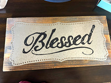 Rustic Wood hanging Sign With Metal Rectangle "Blessed"