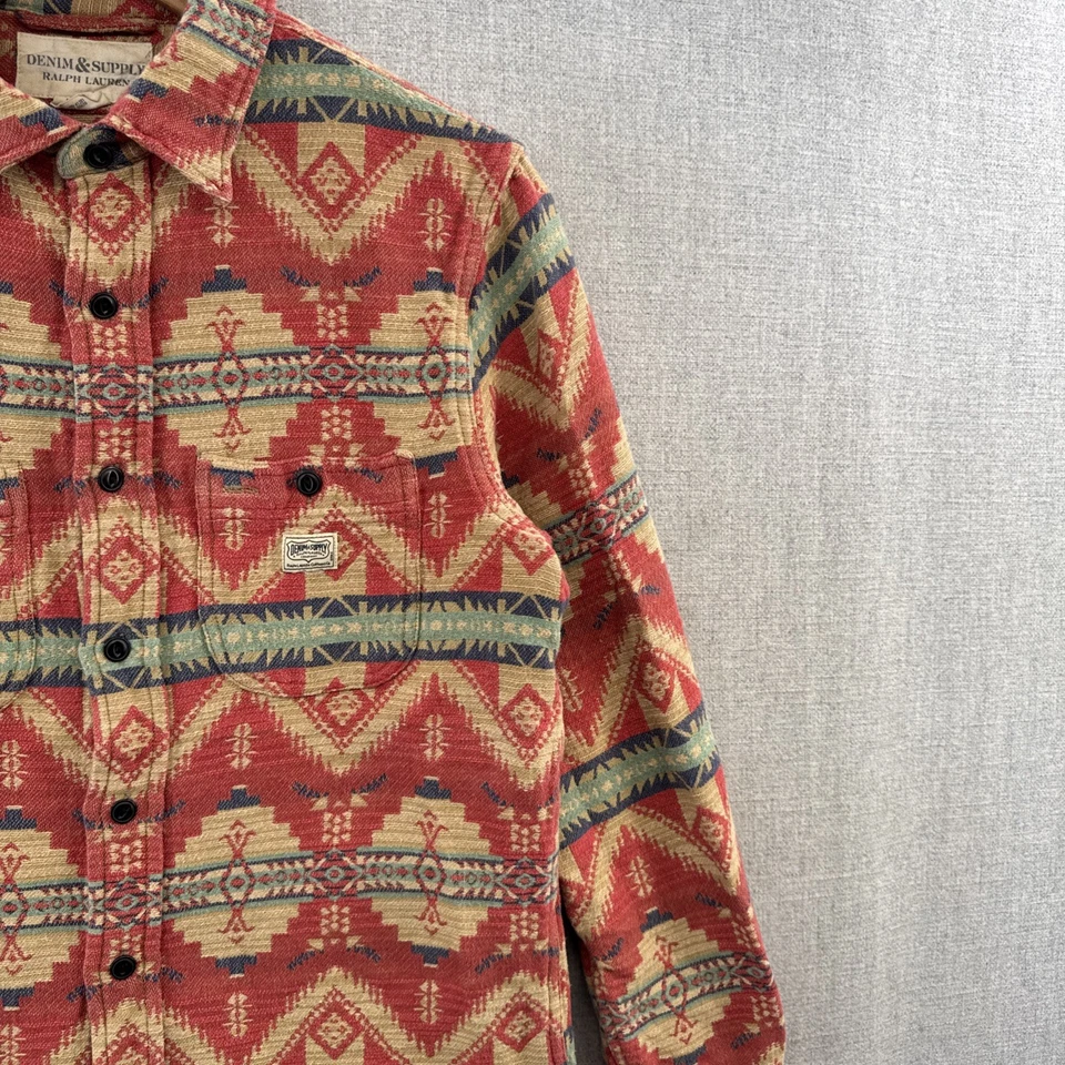 Ralph Lauren Denim Supply Shirt Small Slim Red Aztec Southwest Flannel Blanket - Image 3 of 4