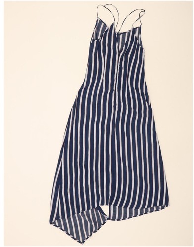 TOPSHOP Womens Sleeveless Asymmetrical Dress UK 10 Small Navy Blue Striped CQ09 - Picture 2 of 5