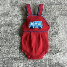 VTG 80s Carters Baby Romper 18 Months Truck Sunsuit Made In USA Red Blue Retro