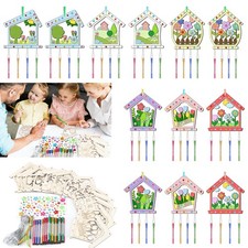 12x Flower House Wind Chime DIY Wooden Craft Kit Garden Decor Adults Boys Girls