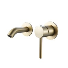 Wall Mounted Bathroom Basin Mixer Tap with 12CM Spout -Brushed Brass Gold