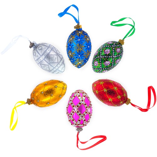 Adorno de Navidad de huevo de vidrio azul con joyas 4 pulgadas - Imagen 3 de 3
