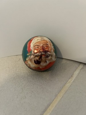 Vintage Regal Imports Green Christmas Santa Tin Litho Candy Container Ornament
