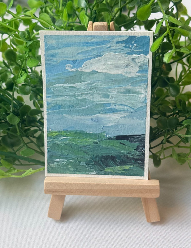 ACEO Original Art Acrylic Landscape: Countryside Sky by Jill/ Tulip and Topaz