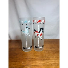 Vintage Libbey Carousel Glasses Blue Deer and Red Pony/Horse