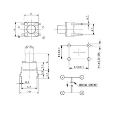 100x TACT Print-Eingabetaster 6x6mm, H 9,5mm, 50mA/12V-, Druck-/Kurzhubtaster