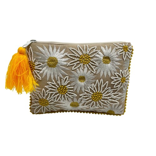 MMS Brands Yellow Embroidered Fabric Sling Bag