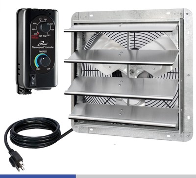 iLIVING 16'' Wall Mounted Shutter Exhaust Fan, Automatic Shutter, with Thermos...