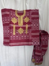 Dashiki Pull On Pants Aso Oke Red/Beige Gold Agbada Style Unworn Boy 2T-3T