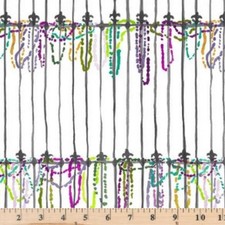 Mardi Gras Parade White Fence Beads DCWR1731 Fabric By half yd cont cuts