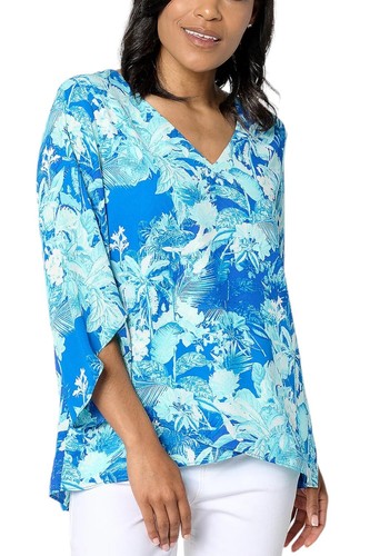 SCHÖNE by Lawrence Zarian Paradise bedruckte Bluse mit V-Ausschnitt Aqua - Bild 1 von 1
