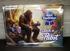 HTF!! Bigfoot Pabst Blue Ribbon Metal Sign 17" X 12" Fishing Man Cave Sign