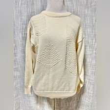 VTG Womens Wool Blend Knit Sweater 2 Cream Aztec Southwestern Minimalist Casual