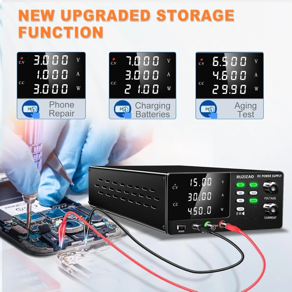 RUZIZAO DC Power Supply Variable, 0-15V 0-30A 450W High Power Switching DC - Image 3 of 4