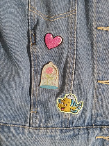 Disney Mädchen Jeansjacke Prinzessin Applikation Schloss Flunder Regenbogen 7-8 Stickerei - Bild 3 von 24