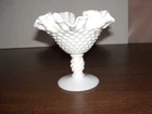 Vintage Fenton Hobnail Milk Glass Ruffled Edge Compote Pedestal Vase NICE!!!