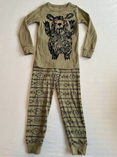 Gymboree size 5 boy's pajama pj set long sleeve & pants OD Green w/ bear graphic