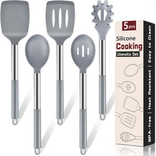 5Pcs Silicone Cooking Utensils Set, Heat Resistant Kitchen Tools Include Solid&S