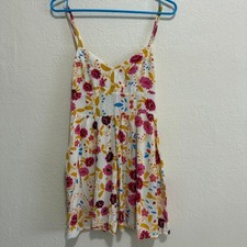 Express Floral Mini Dress Womens Small Pink Yellow White Rayon Smocked Sundress