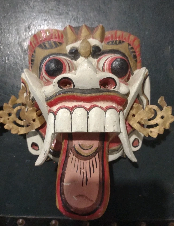 Lote de 2 máscaras antigas de madeira Bali Rangda Demon (7 X 6") - Imagem 3 de 4