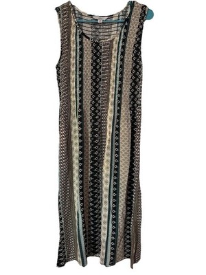 Croft&Barrow Smocked Boho Sleeveless Midi Dress Geometric Patchwork Print Size M