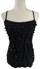Charlotte Russe Y2K L Juniors Black Beaded Sequin Ruffle Tank Top Party Blouse