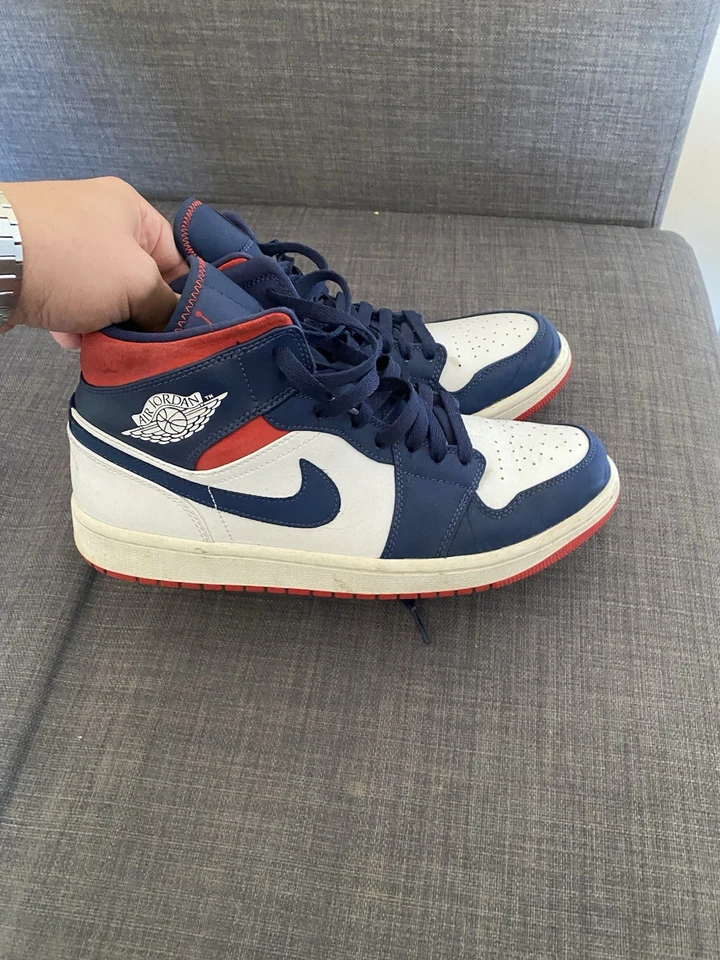 Jordan 1 Mid Azul Marino Rojo Blanco talla 9.5 Foto 3 de 4