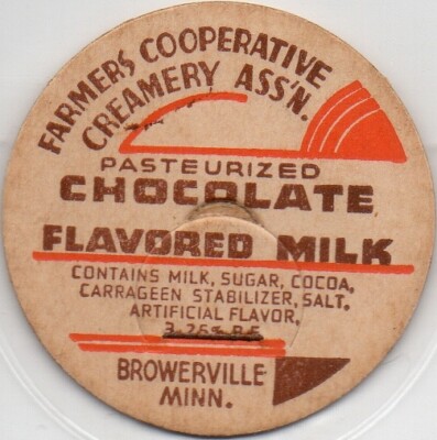 Milk Bottle Cap- Farmers Cooperative Creamery Ass'n.- Browerville, Minnesota, MN