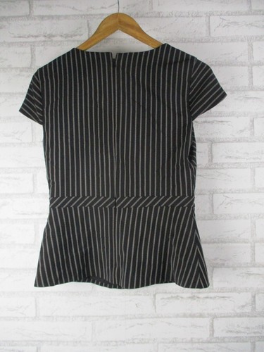 David Lawrence womens top blouse black grey stripe 10 v-neck short sleeve - Picture 6 of 9