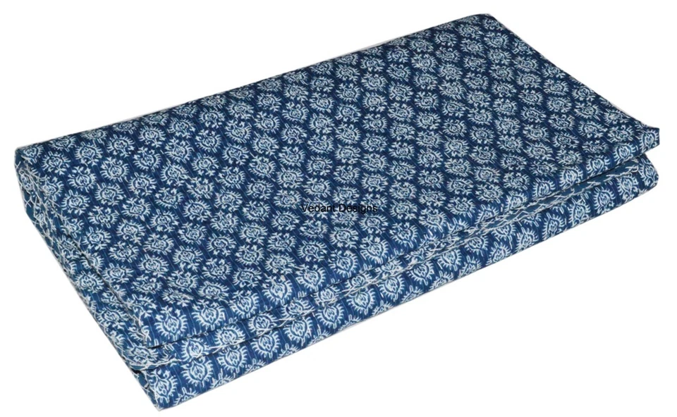 Bloco de mão estampa Shibori algodão azul índigo colcha Kantha Jaipuri Razai 90x108" - Imagem 4 de 4